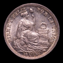 Peru 1/2 Dinero 1906 J.F. KM206.2 Ag UNC