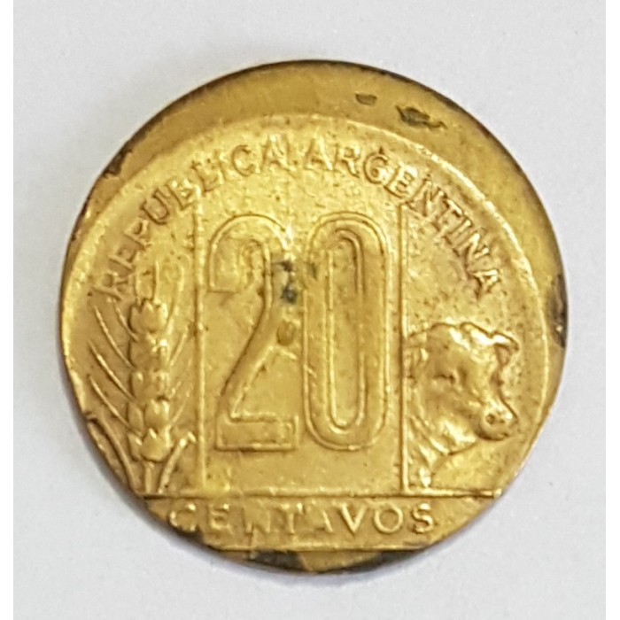 Argentina 20 Centavos 1948 Con Error de Acuñacion "Descentrada"