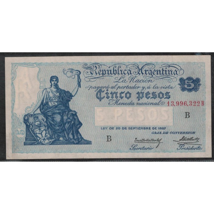 B1592 Caja de Conversion 5 Pesos 1928