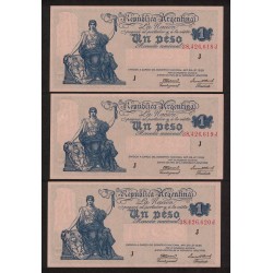 B1827a 1 Peso Ley 12.155 1945 Numeros Correlativos UNC