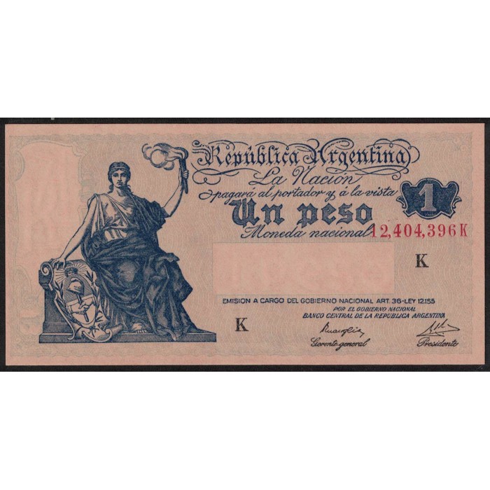 B1832 1 Peso Ley 12.155 1947 UNC