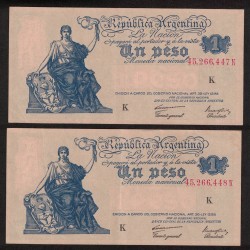 B1833 1 Peso Ley 12.155 1947 Numeros Correlativos