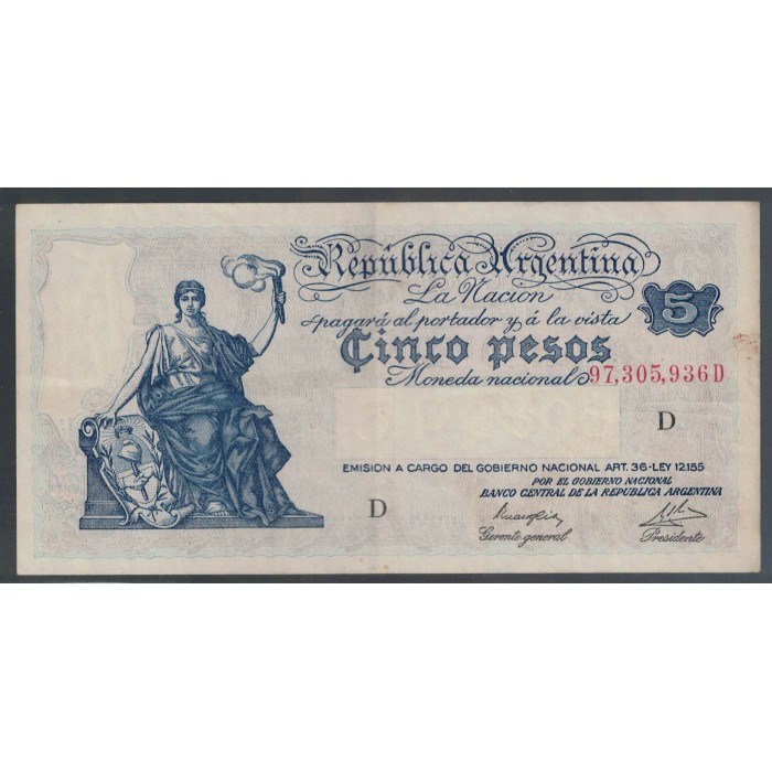 B1854 5 Pesos Ley 12.155 1946