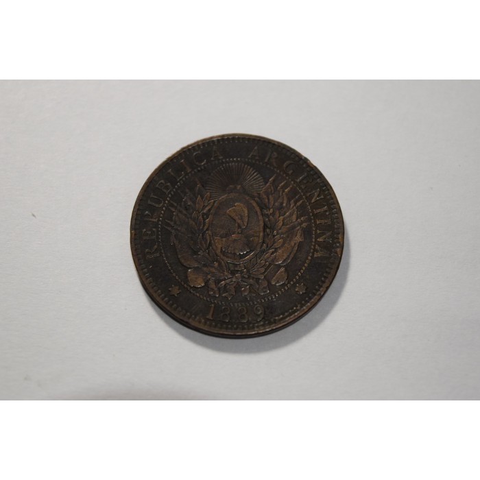 Argentina 2 Centavos 1889 Sobrante de metal debajo de la fecha