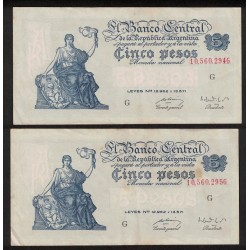 B1863 5 Pesos Leyes 12.962 y 13.571 1952 Numeros Corridos