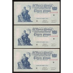 B1870a 5 Pesos Leyes 12.962 y 13.571 1956 Numeros Correlativos