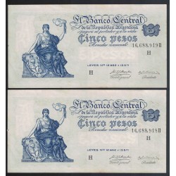 B1871 5 Pesos Leyes 12.962 y 13.571 1956 Numeros Correlativos