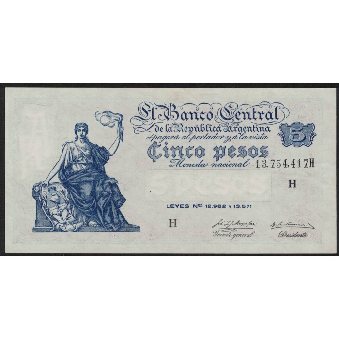 B1871 5 Pesos Leyes 12.962 y 13.571 1956 UNC