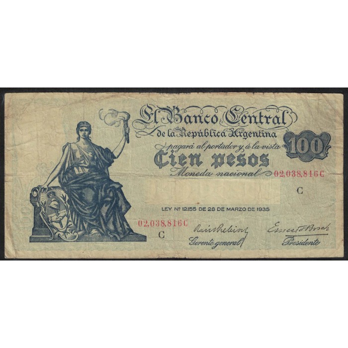 B1895 100 Pesos Ley 12.155 1937