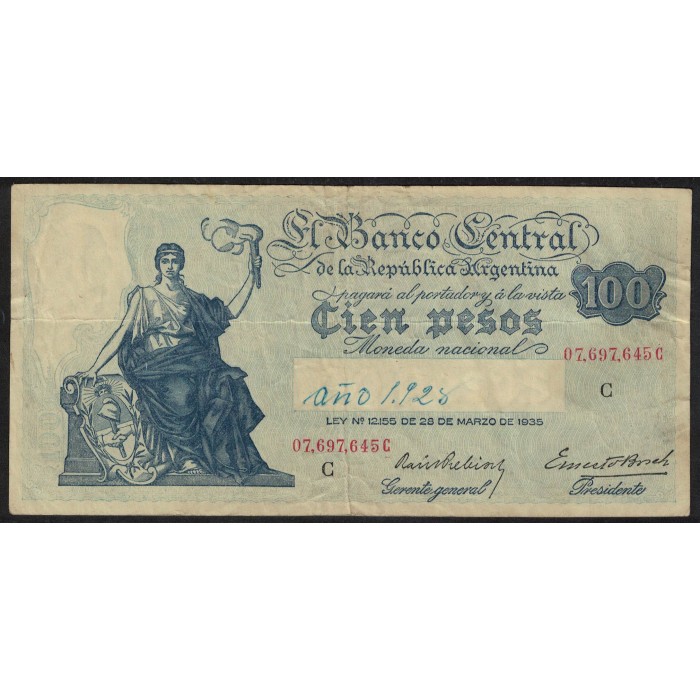 B1896 100 Pesos Ley 12.155 1938