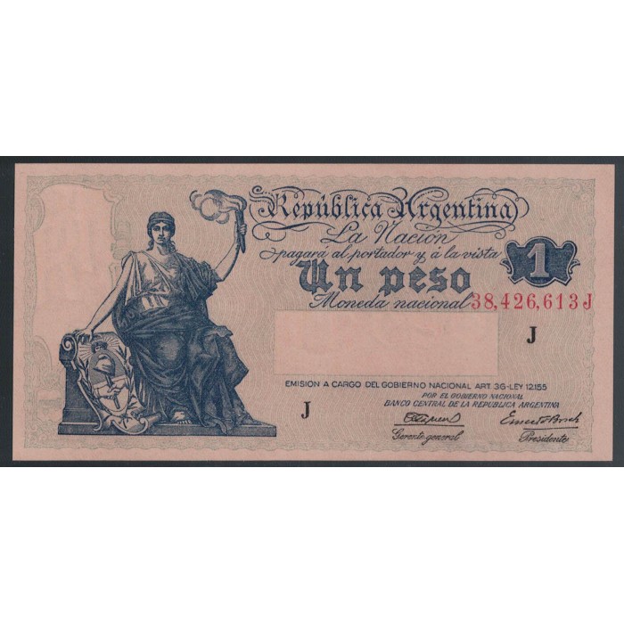 B1827a 1 Peso Ley 12.155 1945 UNC