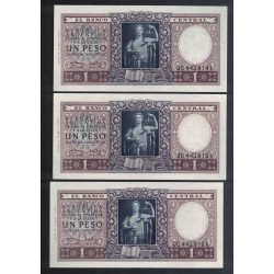 B1908 1 Peso Leyes 12.962 y 13.571 1952 Numeros Correlativos UNC