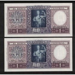 B1908 1 Peso Leyes 12.962 y 13.571 1952 Numeros Correlativos UNC
