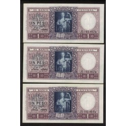 B1909 1 Peso Leyes 12.962 y 13.571 1952 Numeros Correlativos