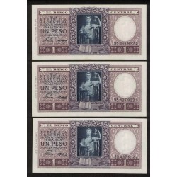 B1910 1 Peso Leyes 12.962 y 13.571 1953 Numeros Correlativos UNC