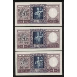B1911 1 Peso Leyes 12.962 y 13.571 1953 Numeros Correlativos UNC
