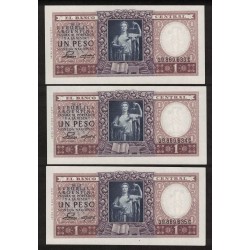 B1914 1 Peso Leyes 12.962 y 13.571 1955 Numeros Correlativos UNC