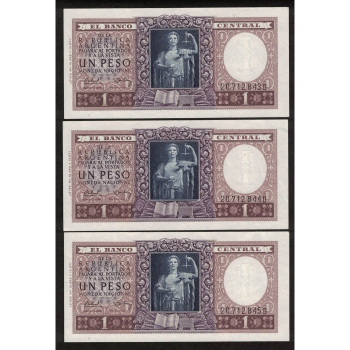 B1916 1 Peso Leyes 12.962 y 13.571 1956 Numeros Correlativos