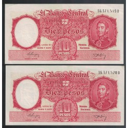 B1952 10 Pesos Leyes 12.962 y 13.571 1955 Numeros Correlativos