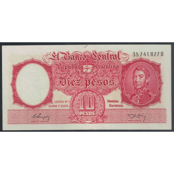 B1952 10 Pesos Leyes 12.962 y 13.571 1955