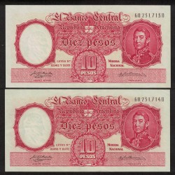 B1956 10 Pesos Leyes 12.962 y 13.571 1956 Numeros Correlativos