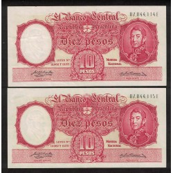 B1958 10 Pesos Leyes 12.962 y 13.571 1957 Numeros Correlativos