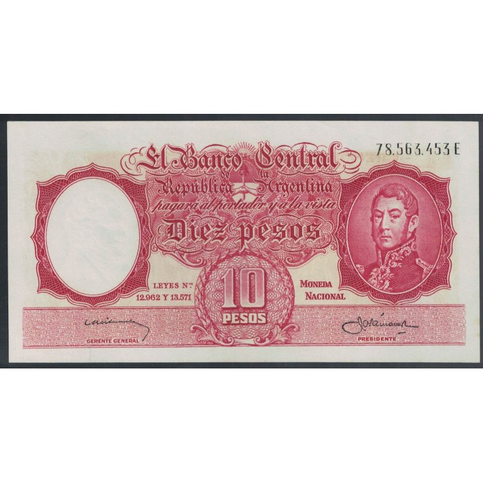 B1962 10 Pesos Leyes 12.962 y 13.571 1959 UNC