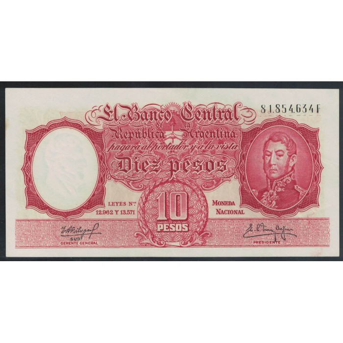 B1970 10 Pesos Leyes 12.962 y 13.571 1961 UNC