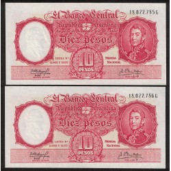B1971 10 Pesos Leyes 12.962 y 13.571 1961 Filigrana B Numeros Correlativos