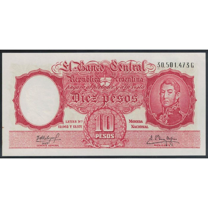 B1971b 10 Pesos Leyes 12.962 y 13.571 1961 UNC