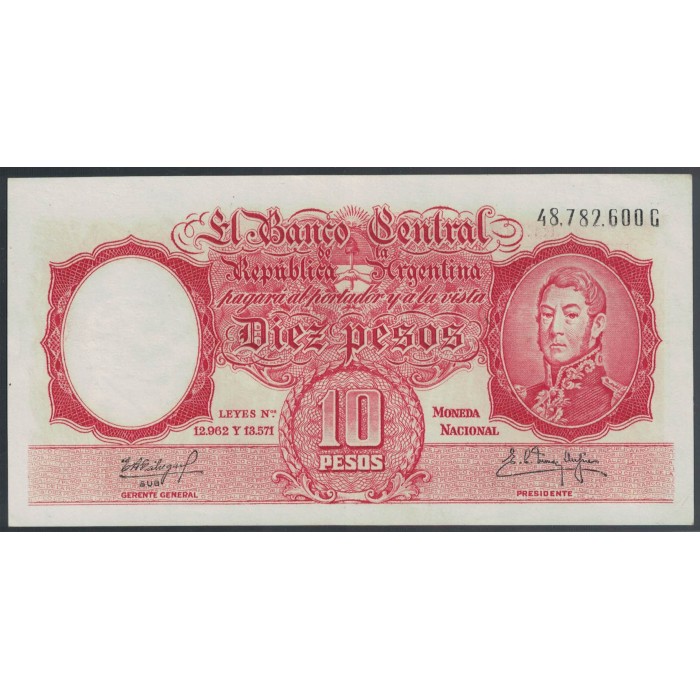 B1972 10 Pesos Leyes 12.962 y 13.571 1962 UNC