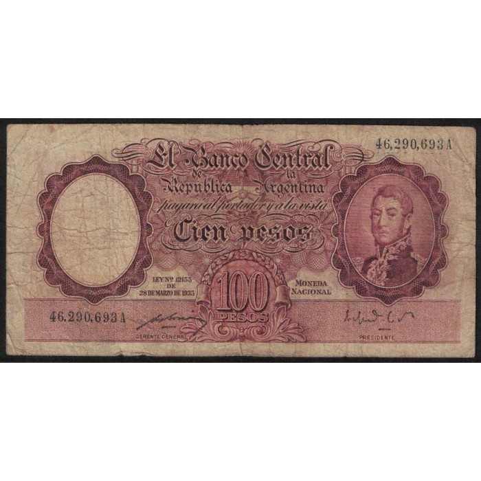 B2039 100 Pesos Ley 12155 1950