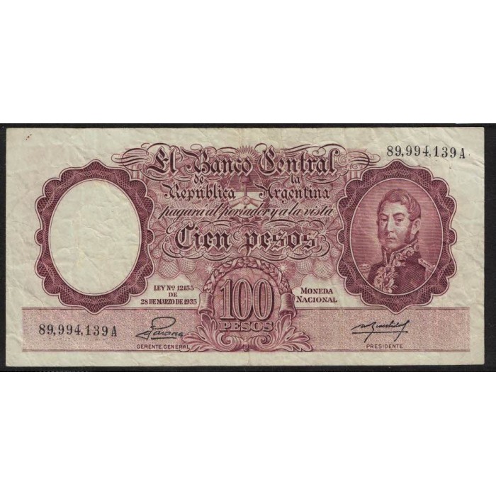 B2045 100 Pesos Ley 12155 1955