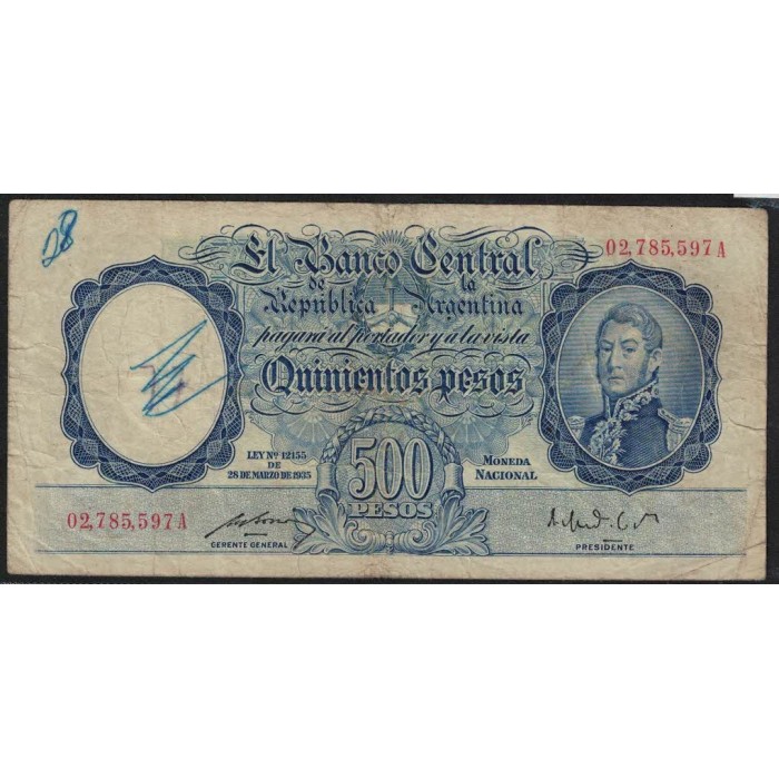 B2092 500 Pesos Ley 12155 1949
