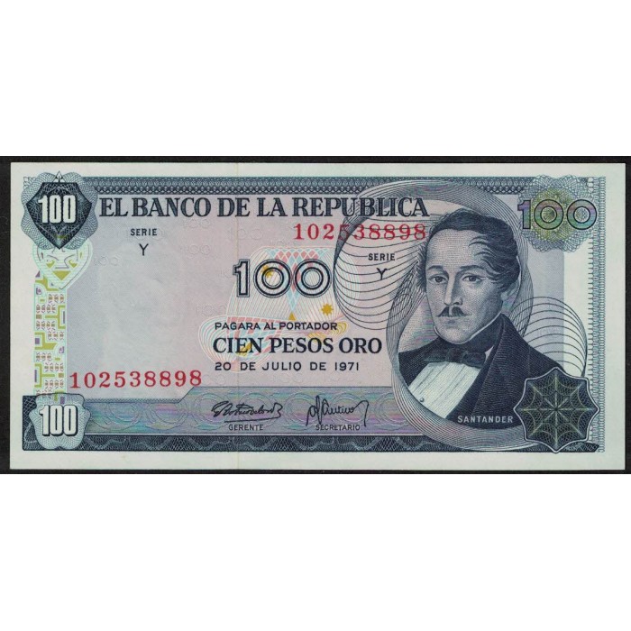 Colombia P410c 100 Pesos Oro 1971 UNC