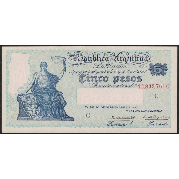 B1600 5 Pesos Caja de Conversion C 1934 UNC