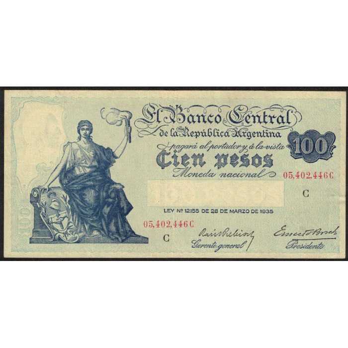 B1895 100 Pesos Progreso Ley 12.155 C 1937