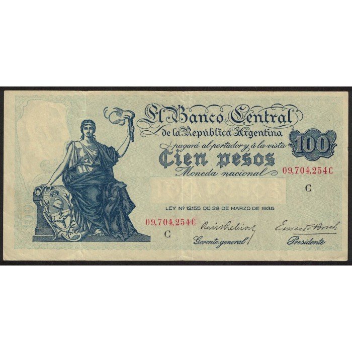 B1898 100 Pesos Progreso Ley 12.155 C 1943