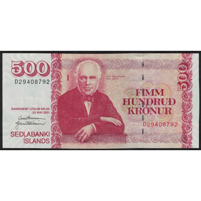 Islandia P58b 500 Kronur 2001 UNC