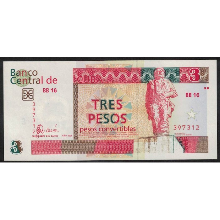 Cuba Pick FX47 3 Pesos 2006 UNC