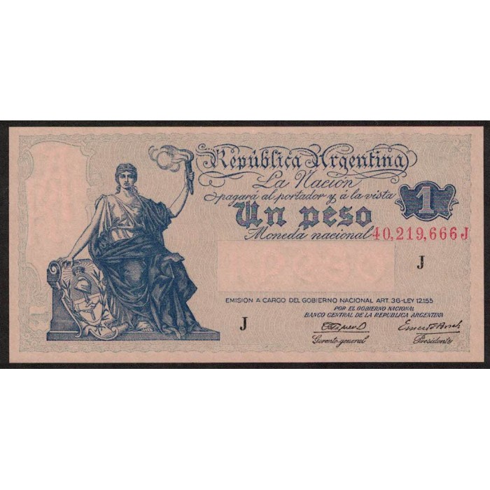B1827a 1 Peso Progreso Ley 12.155 J 1945 UNC