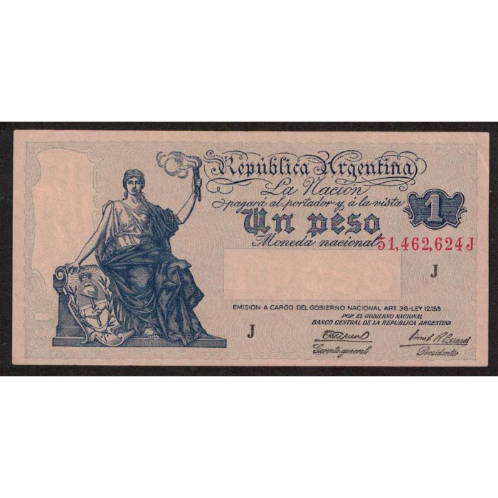 B1828 1 Peso Progreso Ley 12.155 J 1945 UNC