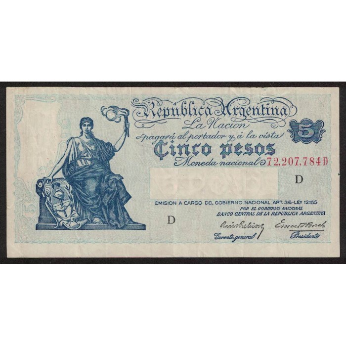 B1851 5 Pesos Progreso Ley 12.155 D 1943