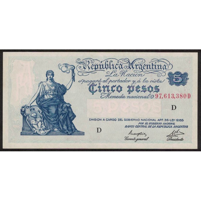 B1854 5 Pesos Progreso Ley 12.155 D 1946