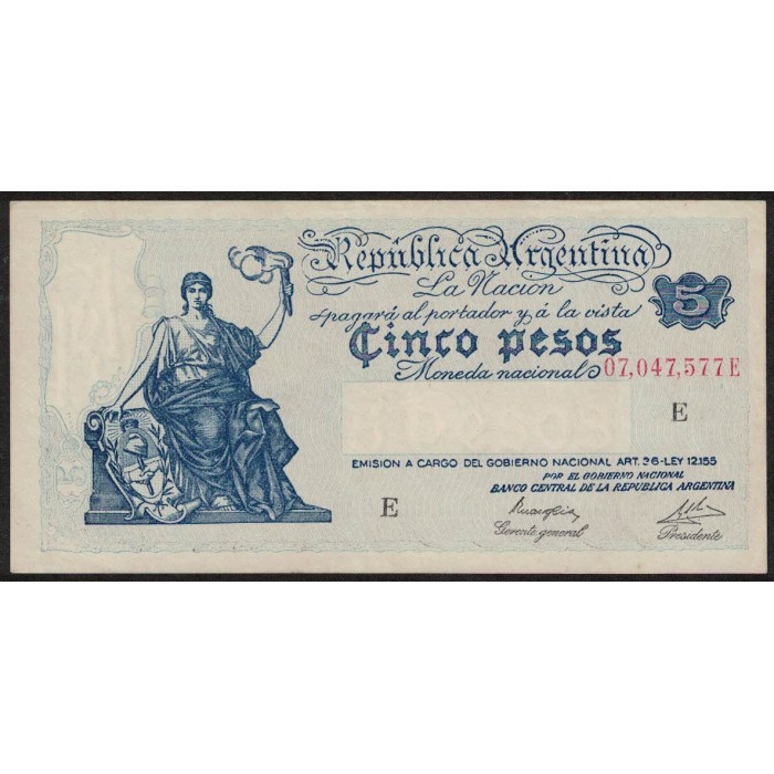 B1856 5 Pesos Progreso Ley 12.155 E 1947