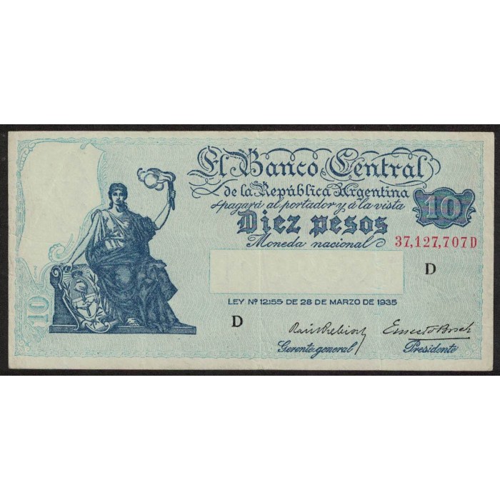 B1880 10 Pesos Progreso Ley 12.155 D 1938