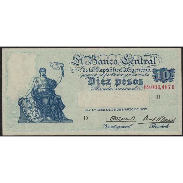 B1886 10 Pesos Progreso Ley 12.155 D 1945