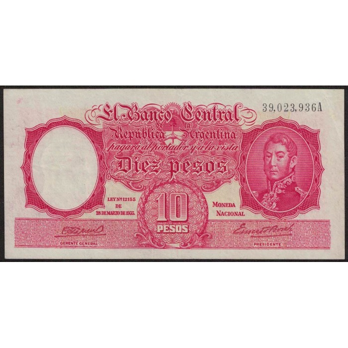 B1930a 10 Pesos Ley 12.155 A 1945 Firmas en Rojo