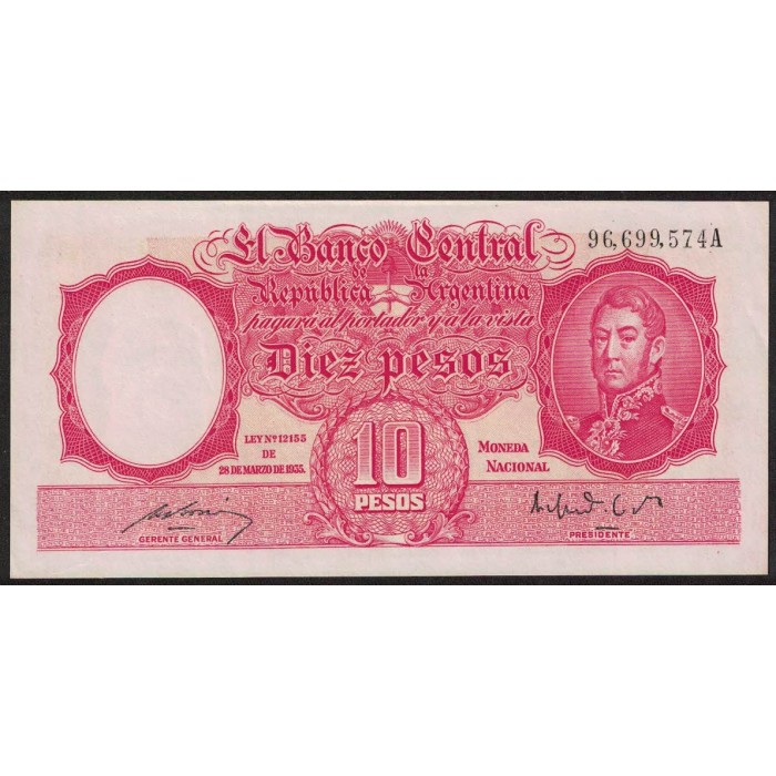 B1939 10 Pesos Ley 12.155 A 1950
