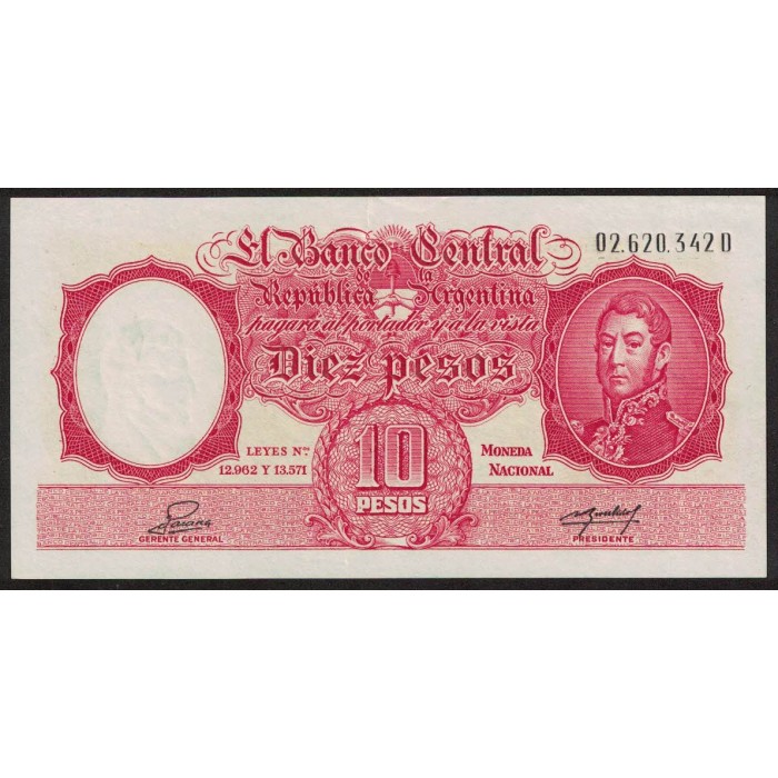 B1948 10 Pesos Leyes 12.962 y 13.571 D 1955